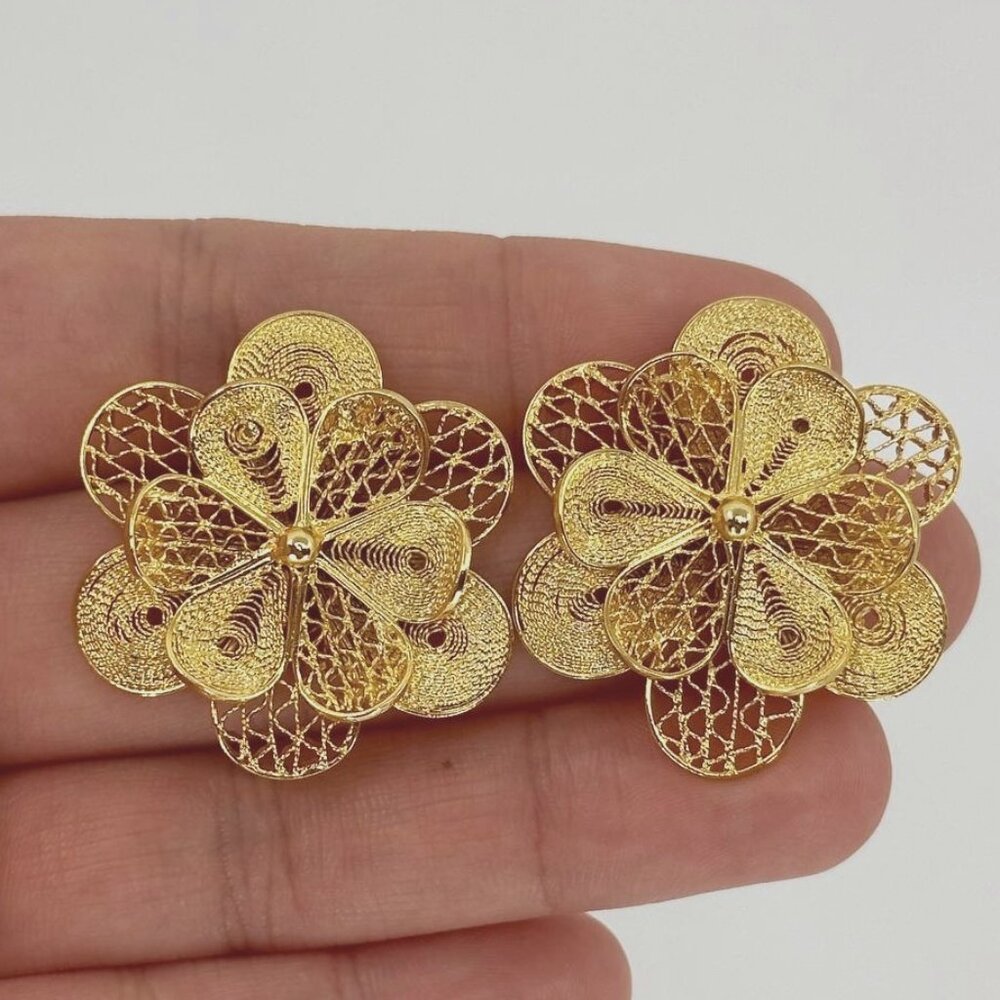 Ana Carolina Valencia Gaia Rose Earrings 24K Gold Plated Floral Maxi Studs